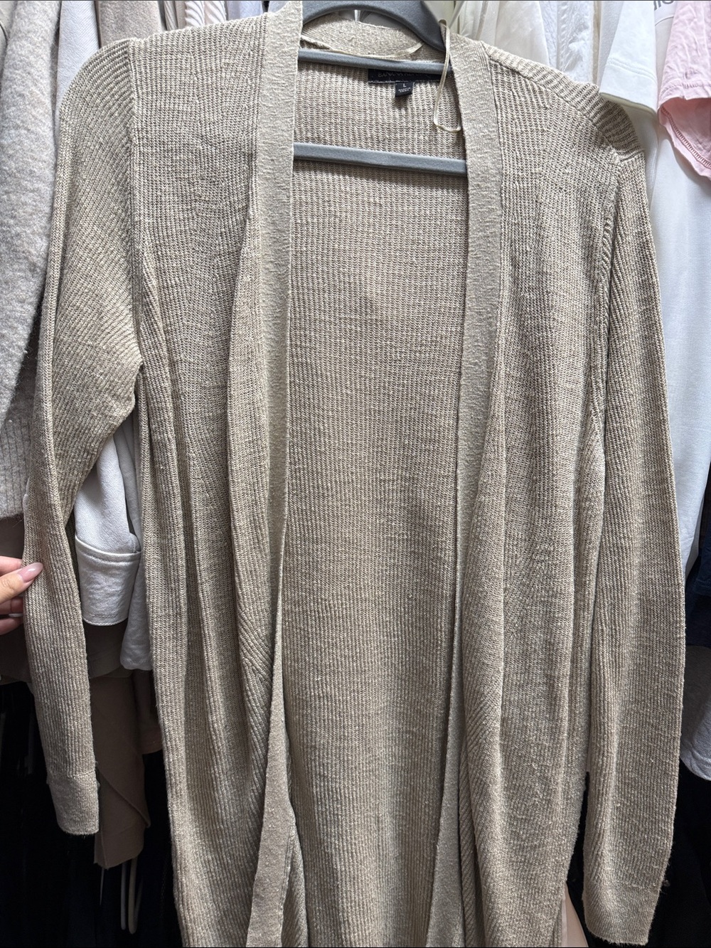Banana Republic Open-Front Ribbed Cardigan in Beige